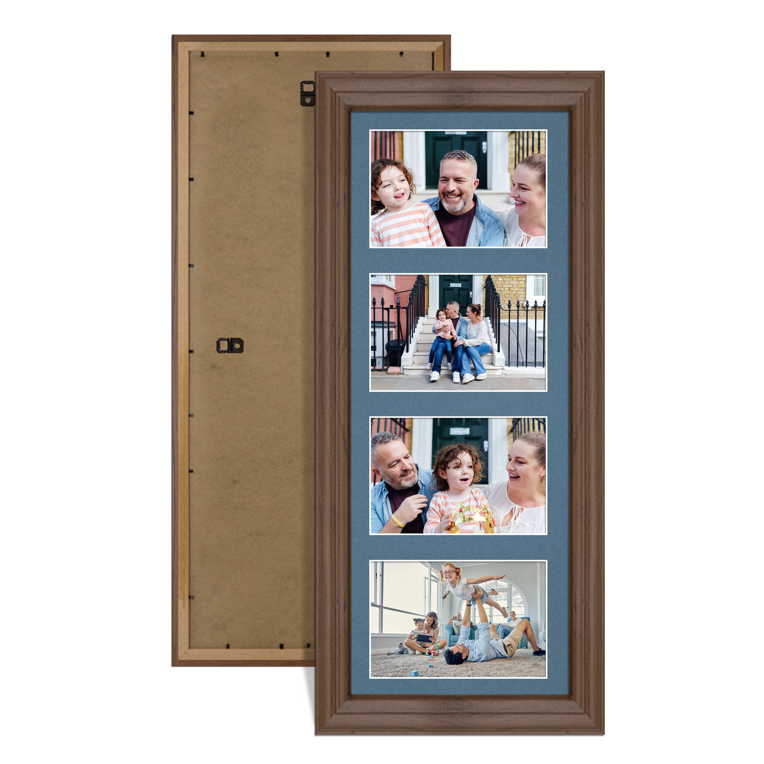 Walnut Colour Multi Aperture Photo Frame 6X4 (x4) Pictures – Collage Wall Frame for Family Photos – 50x20cm Picture Frame Size