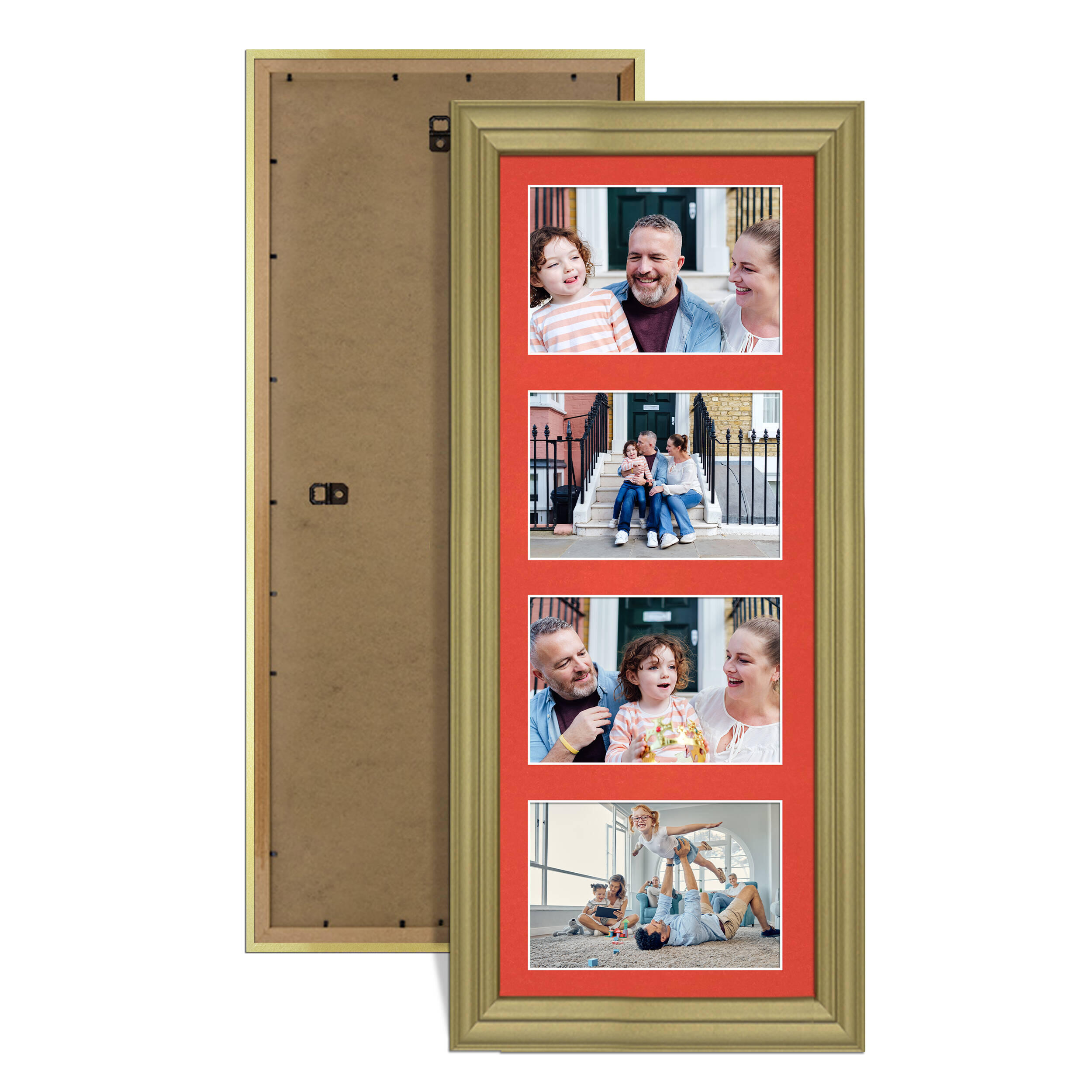 Gold Colour Multi Aperture Photo Frame 6X4 (x4) Pictures – Collage Wall Frame For Loved Ones Photos – 50x20cm Frame Size