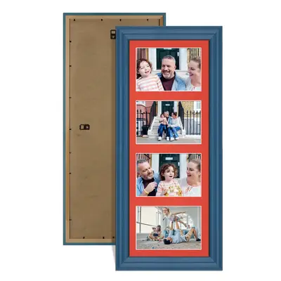 Navy Blue Colour Multi Aperture Photo Frame 6X4 (x4) Pictures – Collage Wall Frame for Family Photos – 50x20cm Picture Frame Size