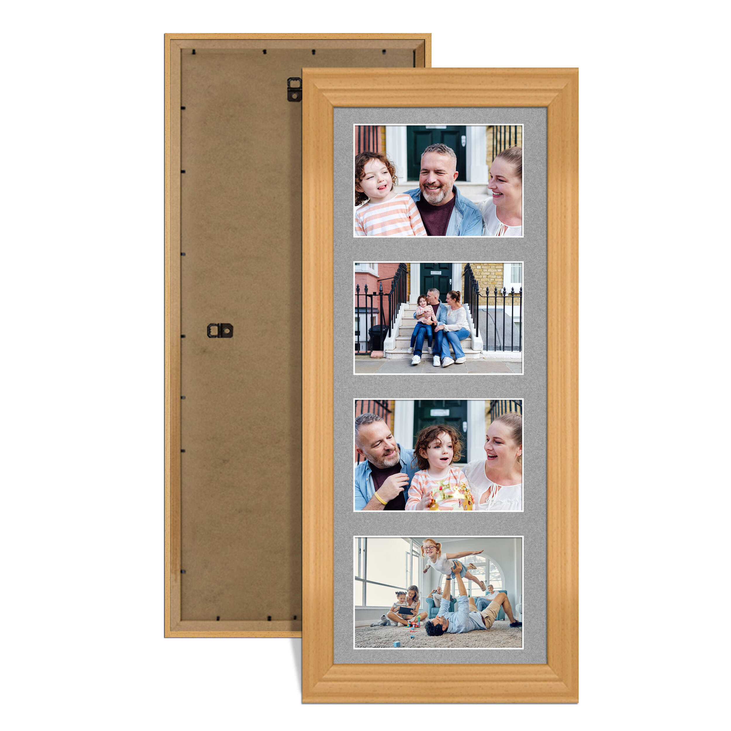 Country Pine Colour Multi Aperture Photo Frame 6X4 (x4) Pictures – Collage Wall Frame For Loved Ones Photos – 50x20cm Frame Size