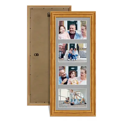 Oak Colour Multi Aperture Photo Frame 6X4 (x4) Pictures – Collage Wall Frame For Loved Ones Photos – 50x20cm Frame Size