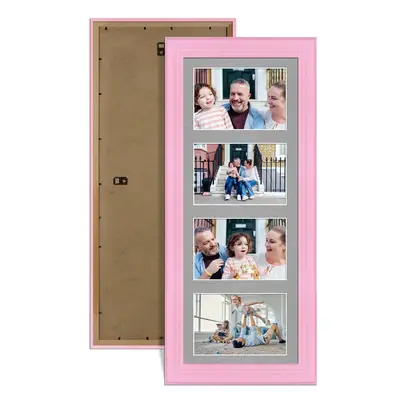 Pastel Pink Colour Multi Aperture Photo Frame 6X4 (x4) Pictures – Collage Wall Frame For Loved Ones Photos – 50x20cm Frame Size