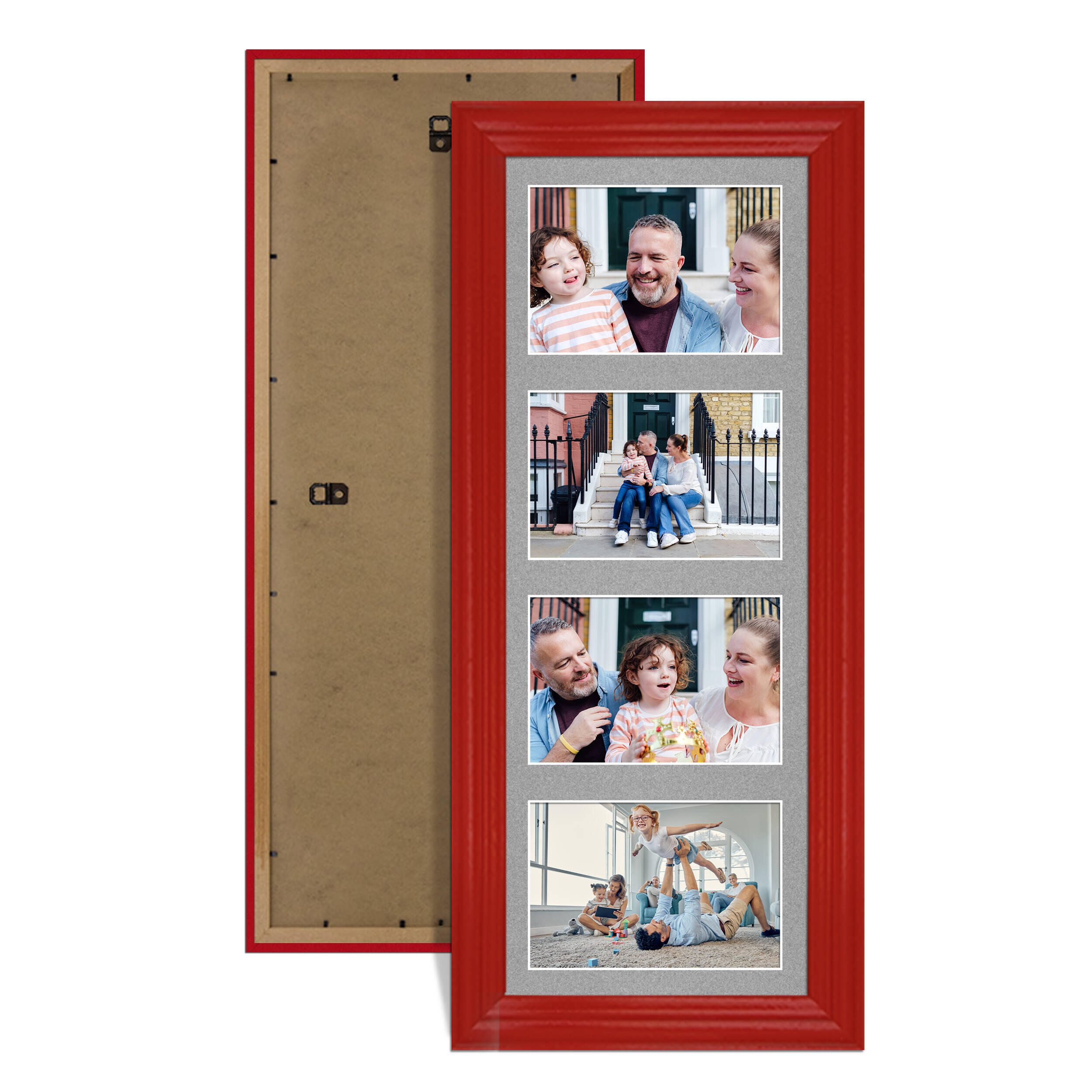 Red Colour Multi Aperture Photo Frame 6X4 (x4) Pictures – Collage Wall Frame For Loved Ones Photos – 50x20cm Frame Size