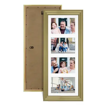 Gold Colour Multi Aperture Photo Frame 6X4 (x4) Pictures – Collage Wall Frame For Family Photos – 50x20cm Picture Frame Size