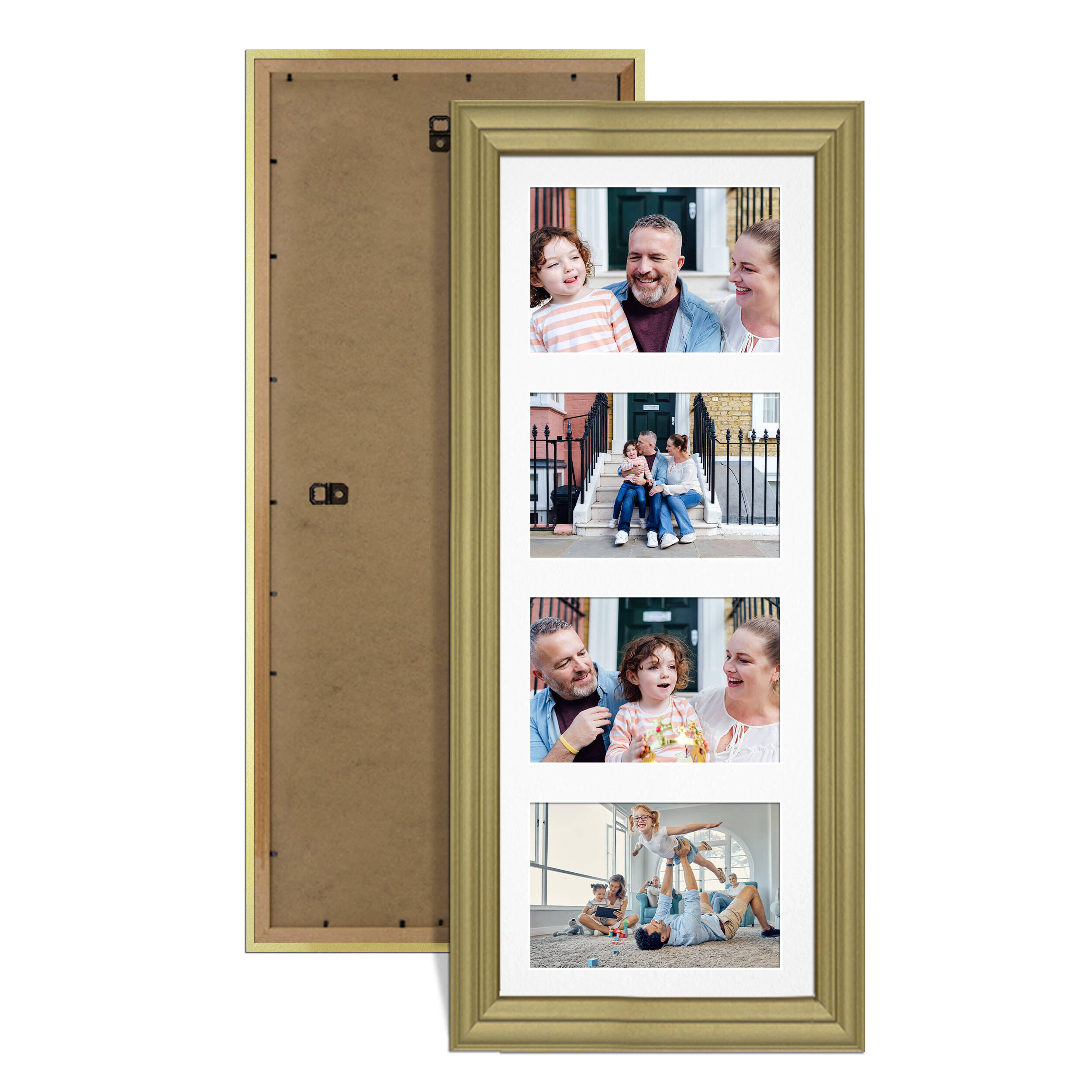 Gold Colour Multi Aperture Photo Frame 6X4 (x4) Pictures – Collage Wall Frame For Family Photos – 50x20cm Picture Frame Size