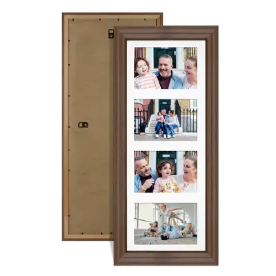 Walnut Colour Multi Aperture Photo Frame 6X4 (x4) Pictures – Collage Wall Frame For Loved Ones Photos – 50x20cm Frame Size