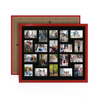 Red Colour Multi Aperture Photo Frame 6X4 (x18) and 4X4 (x2) Pictures – Collage Wall Frame For Family Photos – 80x70cm Picture Frame Size