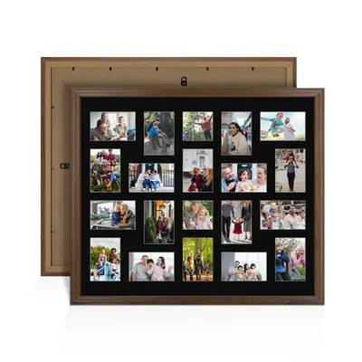 Walnut Colour Multi Aperture Photo Frame 6X4 (x18) and 4X4 (x2) Pictures – Collage Wall Frame For Loved Ones Photos – 80x70cm Frame Size