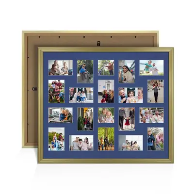 Gold Colour Multi Aperture Photo Frame 6X4 (x18) and 4X4 (x2) Pictures – Collage Wall Frame For Family Photos – 80x70cm Picture Frame Size