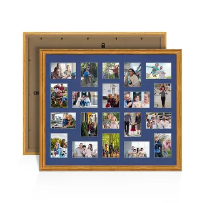 Oak Colour Multi Aperture Photo Frame 6X4 (x18) and 4X4 (x2) Pictures – Collage Wall Frame For Family Photos – 80x70cm Picture Frame Size