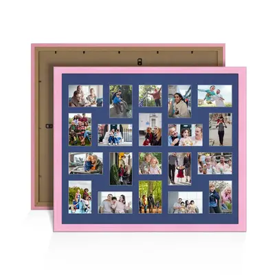 Pastel Pink Colour Multi Aperture Photo Frame 6X4 (x18) and 4X4 (x2) Pictures – Collage Wall Frame For Family Photos – 80x70cm Picture Frame Size