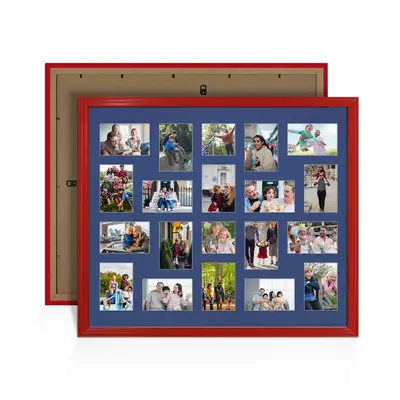 Red Colour Multi Aperture Photo Frame 6X4 (x18) and 4X4 (x2) Pictures – Collage Wall Frame For Family Photos – 80x70cm Picture Frame Size