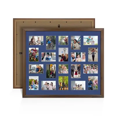 Walnut Colour Multi Aperture Photo Frame 6X4 (x18) and 4X4 (x2) Pictures – Collage Wall Frame for Family Photos – 80x70cm Picture Frame Size