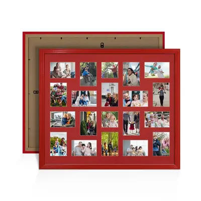Red Colour Multi Aperture Photo Frame 6X4 (x18) and 4X4 (x2) Pictures – Collage Wall Frame for Family Photos – 80x70cm Picture Frame Size
