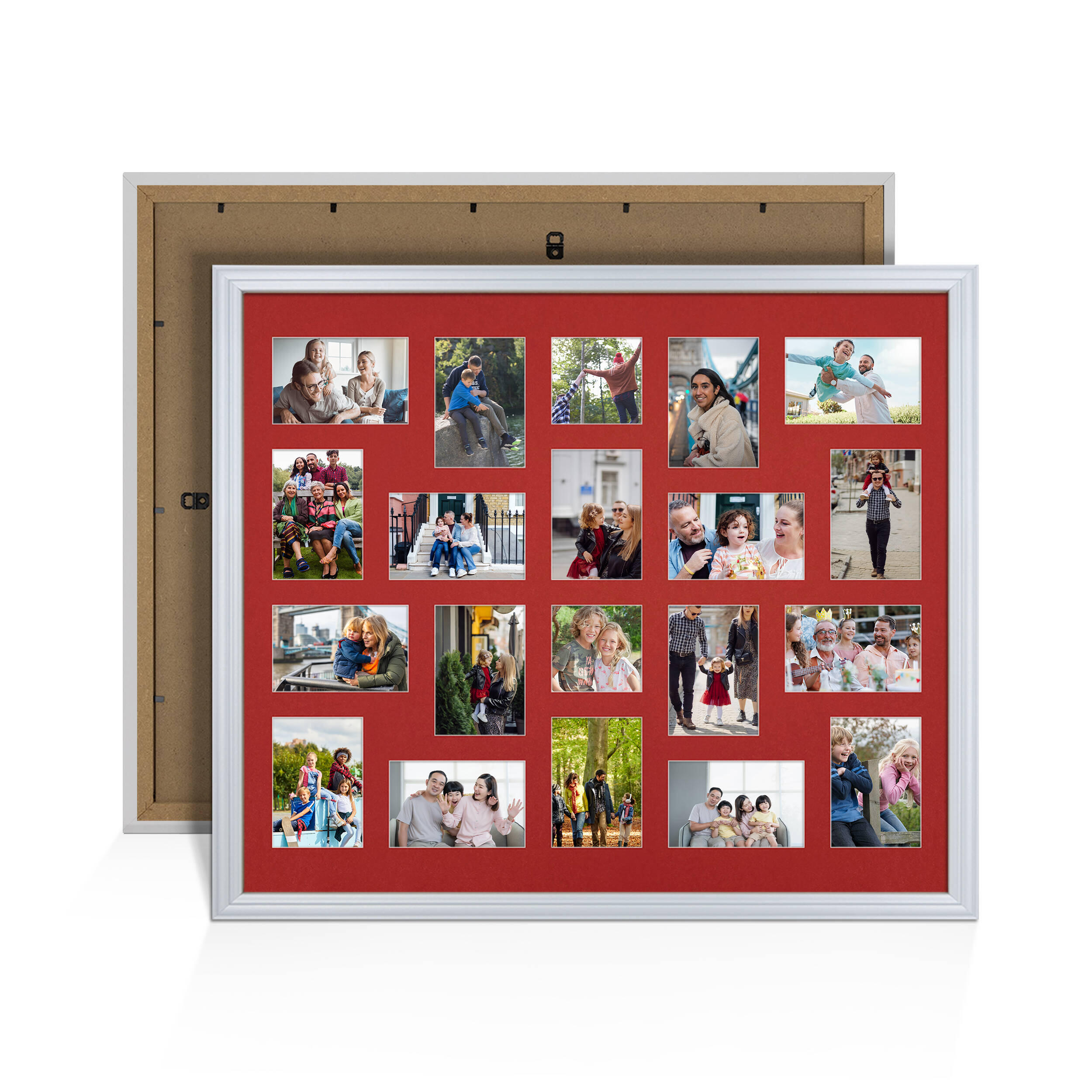 Silver Colour Multi Aperture Photo Frame 6X4 (x18) and 4X4 (x2) Pictures – Collage Wall Frame For Family Photos – 80x70cm Picture Frame Size