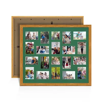 Oak Colour Multi Aperture Photo Frame 6X4 (x18) and 4X4 (x2) Pictures – Collage Wall Frame For Family Photos – 80x70cm Picture Frame Size