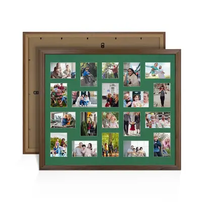 Walnut Colour Multi Aperture Photo Frame 6X4 (x18) and 4X4 (x2) Pictures – Collage Wall Frame For Family Photos – 80x70cm Picture Frame Size