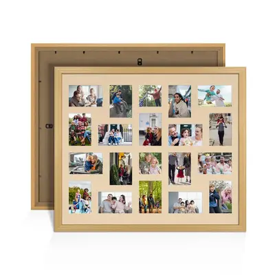 Country Pine Colour Multi Aperture Photo Frame 6X4 (x18) and 4X4 (x2) Pictures – Collage Wall Frame For Family Photos – 80x70cm Picture Frame Size
