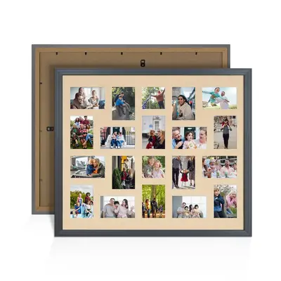 Dark Grey Colour Multi Aperture Photo Frame 6X4 (x18) and 4X4 (x2) Pictures – Collage Wall Frame For Loved Ones Photos – 80x70cm Frame Size