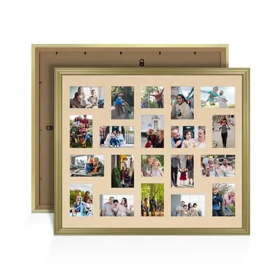 Gold Colour Multi Aperture Photo Frame 6X4 (x18) and 4X4 (x2) Pictures – Collage Wall Frame for Family Photos – 80x70cm Picture Frame Size