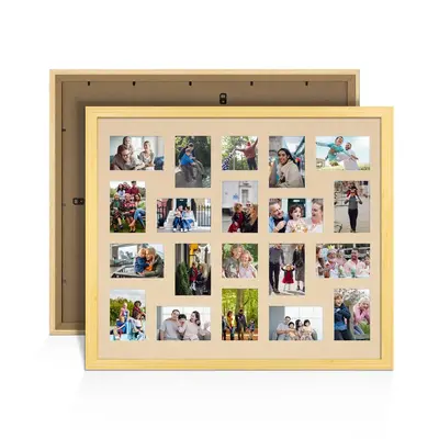 Light Oak Colour Multi Aperture Photo Frame 6X4 (x18) and 4X4 (x2) Pictures – Collage Wall Frame For Loved Ones Photos – 80x70cm Frame Size