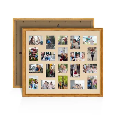 Oak Colour Multi Aperture Photo Frame 6X4 (x18) and 4X4 (x2) Pictures – Collage Wall Frame For Loved Ones Photos – 80x70cm Frame Size