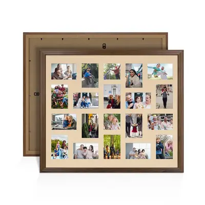 Walnut Colour Multi Aperture Photo Frame 6X4 (x18) and 4X4 (x2) Pictures – Collage Wall Frame For Family Photos – 80x70cm Picture Frame Size