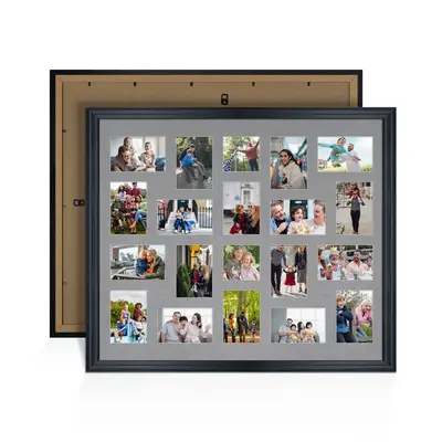 Black Colour Multi Aperture Photo Frame 6X4 (x18) and 4X4 (x2) Pictures – Collage Wall Frame For Family Photos – 80x70cm Picture Frame Size