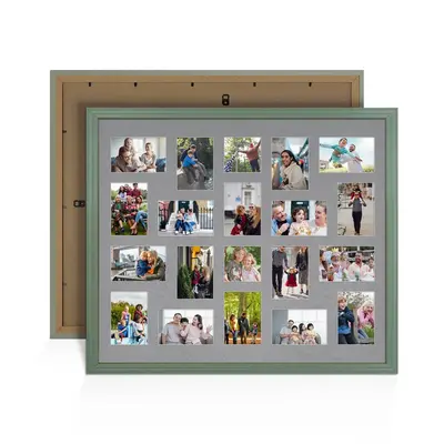 Green Colour Multi Aperture Photo Frame 6X4 (x18) and 4X4 (x2) Pictures – Collage Wall Frame For Loved Ones Photos – 80x70cm Frame Size