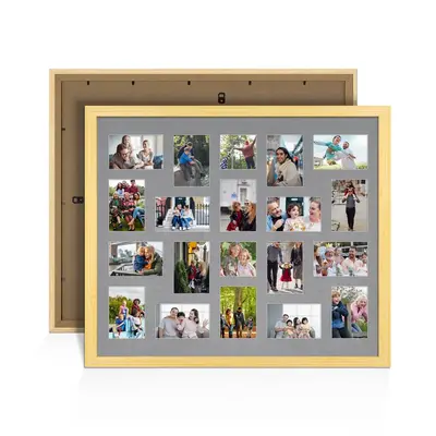 Light Oak Colour Multi Aperture Photo Frame 6X4 (x18) and 4X4 (x2) Pictures – Collage Wall Frame For Family Photos – 80x70cm Picture Frame Size