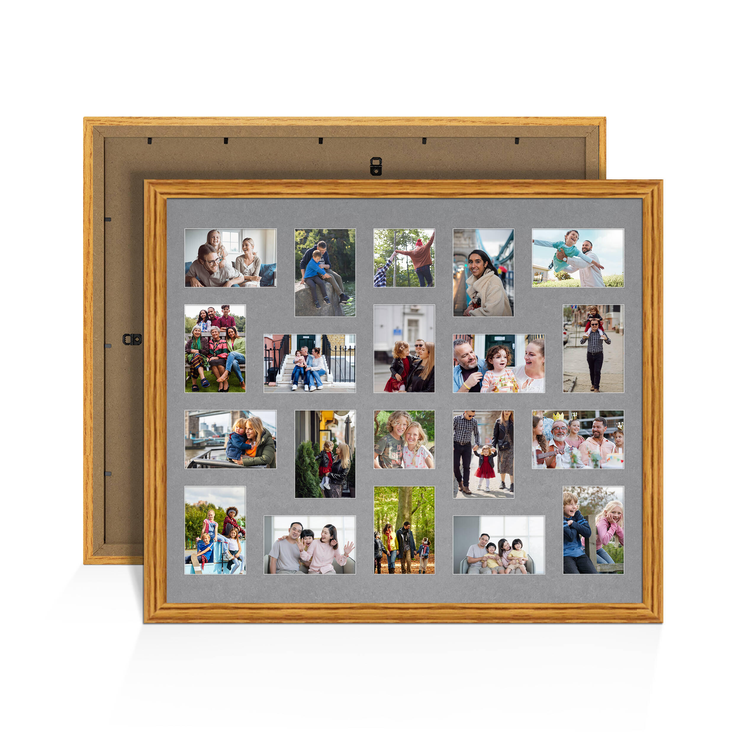 Oak Colour Multi Aperture Photo Frame 6X4 (x18) and 4X4 (x2) Pictures – Collage Wall Frame For Loved Ones Photos – 80x70cm Frame Size