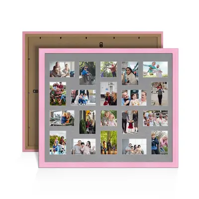 Pastel Pink Colour Multi Aperture Photo Frame 6X4 (x18) and 4X4 (x2) Pictures – Collage Wall Frame for Family Photos – 80x70cm Picture Frame Size