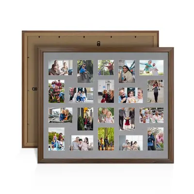 Walnut Colour Multi Aperture Photo Frame 6X4 (x18) and 4X4 (x2) Pictures – Collage Wall Frame for Family Photos – 80x70cm Picture Frame Size