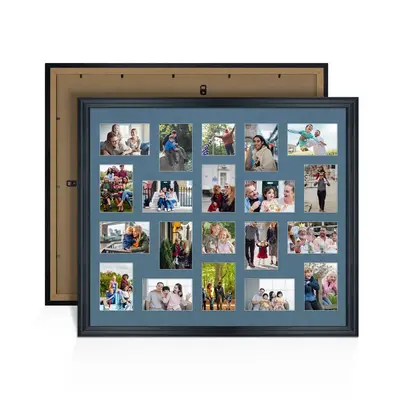 Black Colour Multi Aperture Photo Frame 6X4 (x18) and 4X4 (x2) Pictures – Collage Wall Frame For Family Photos – 80x70cm Picture Frame Size
