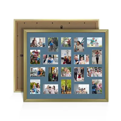 Gold Colour Multi Aperture Photo Frame 6X4 (x18) and 4X4 (x2) Pictures – Collage Wall Frame For Loved Ones Photos – 80x70cm Frame Size