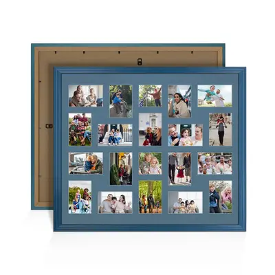 Navy Blue Colour Multi Aperture Photo Frame 6X4 (x18) and 4X4 (x2) Pictures – Collage Wall Frame For Family Photos – 80x70cm Picture Frame Size