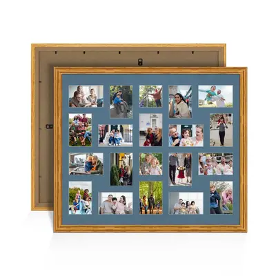Oak Colour Multi Aperture Photo Frame 6X4 (x18) and 4X4 (x2) Pictures – Collage Wall Frame For Family Photos – 80x70cm Picture Frame Size