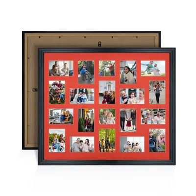 Black Colour Multi Aperture Photo Frame 6X4 (x18) and 4X4 (x2) Pictures – Collage Wall Frame for Family Photos – 80x70cm Picture Frame Size