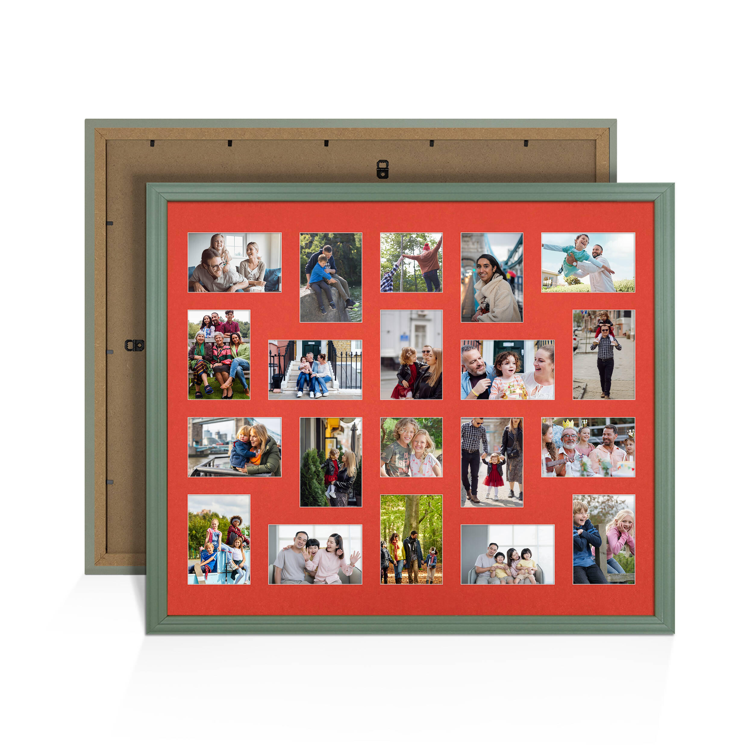 Green Colour Multi Aperture Photo Frame 6X4 (x18) and 4X4 (x2) Pictures – Collage Wall Frame For Loved Ones Photos – 80x70cm Frame Size