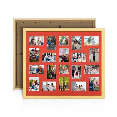 Light Oak Colour Multi Aperture Photo Frame 6X4 (x18) and 4X4 (x2) Pictures – Collage Wall Frame For Family Photos – 80x70cm Picture Frame Size