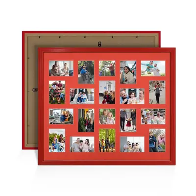 Red Colour Multi Aperture Photo Frame 6X4 (x18) and 4X4 (x2) Pictures – Collage Wall Frame For Family Photos – 80x70cm Picture Frame Size