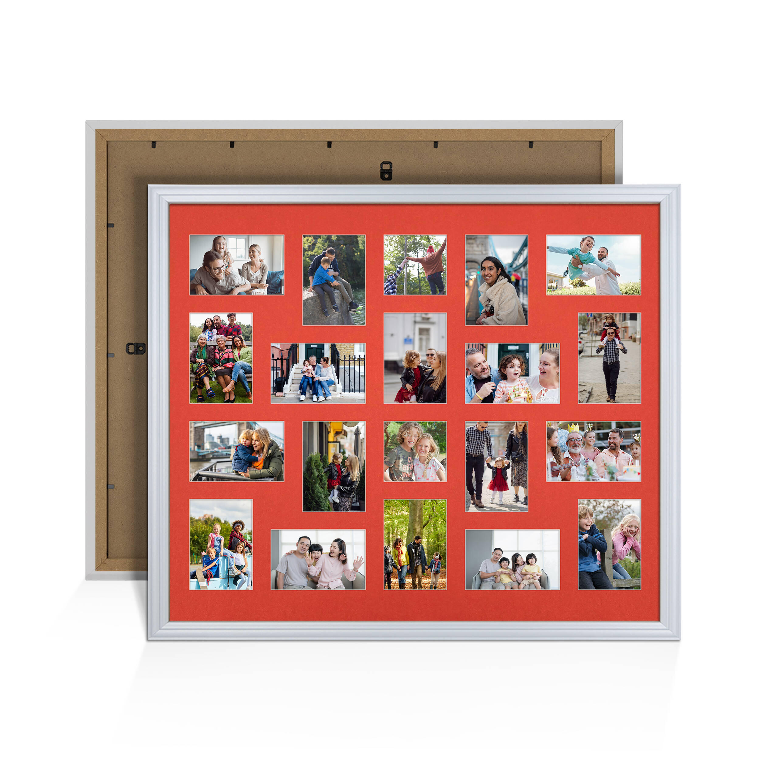 Silver Colour Multi Aperture Photo Frame 6X4 (x18) and 4X4 (x2) Pictures – Collage Wall Frame for Family Photos – 80x70cm Picture Frame Size
