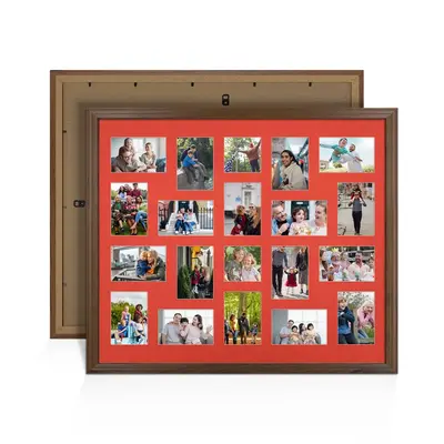 Walnut Colour Multi Aperture Photo Frame 6X4 (x18) and 4X4 (x2) Pictures – Collage Wall Frame For Family Photos – 80x70cm Picture Frame Size