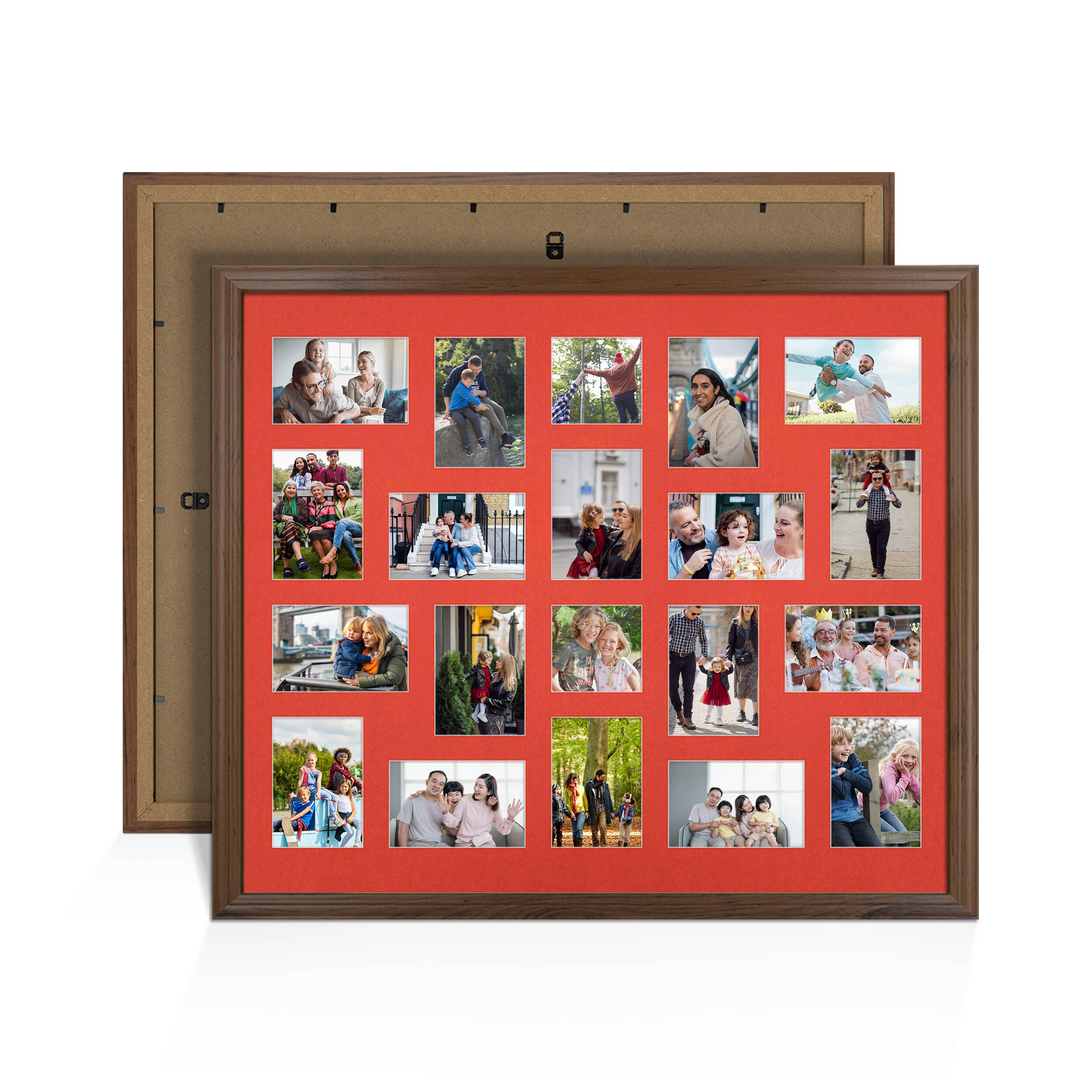 Walnut Colour Multi Aperture Photo Frame 6X4 (x18) and 4X4 (x2) Pictures – Collage Wall Frame For Family Photos – 80x70cm Picture Frame Size