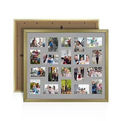 Gold Colour Multi Aperture Photo Frame 6X4 (x18) and 4X4 (x2) Pictures – Collage Wall Frame For Family Photos – 80x70cm Picture Frame Size
