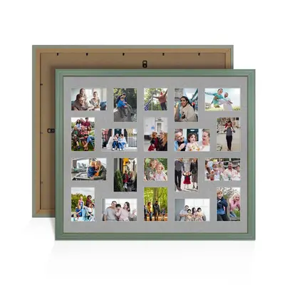 Green Colour Multi Aperture Photo Frame 6X4 (x18) and 4X4 (x2) Pictures – Collage Wall Frame For Family Photos – 80x70cm Picture Frame Size