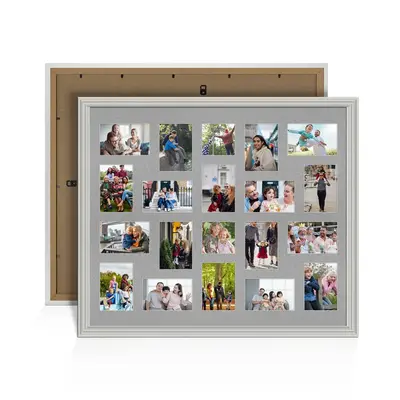 Light Grey Colour Multi Aperture Photo Frame 6X4 (x18) and 4X4 (x2) Pictures – Collage Wall Frame For Loved Ones Photos – 80x70cm Frame Size