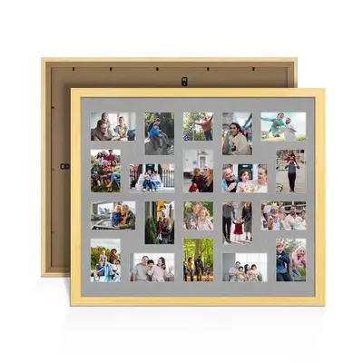 Light Oak Colour Multi Aperture Photo Frame 6X4 (x18) and 4X4 (x2) Pictures – Collage Wall Frame For Loved Ones Photos – 80x70cm Frame Size