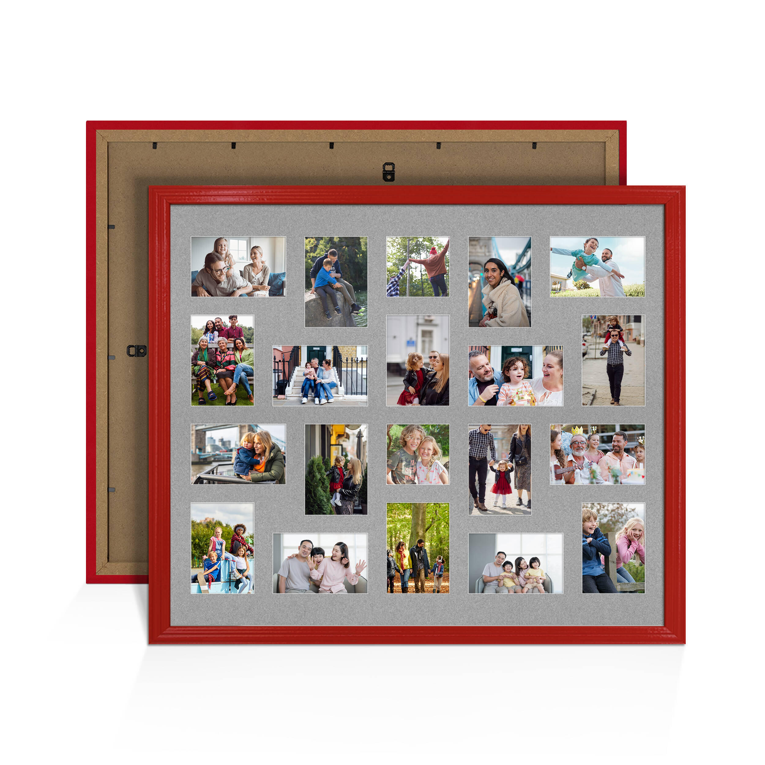Red Colour Multi Aperture Photo Frame 6X4 (x18) and 4X4 (x2) Pictures – Collage Wall Frame For Family Photos – 80x70cm Picture Frame Size