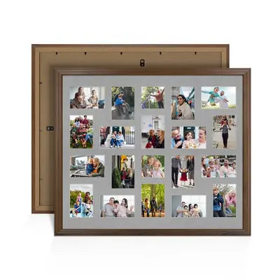 Walnut Colour Multi Aperture Photo Frame 6X4 (x18) and 4X4 (x2) Pictures – Collage Wall Frame For Family Photos – 80x70cm Picture Frame Size